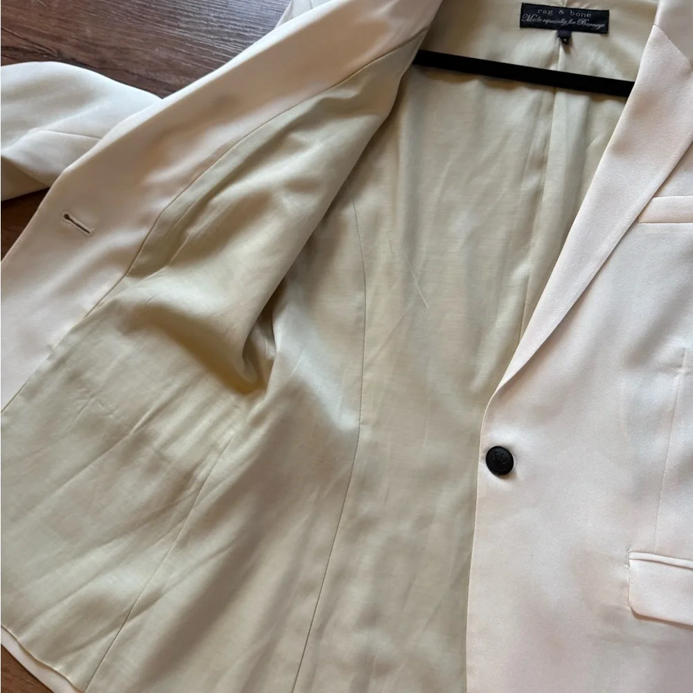 Rag & Bone for Barneys Ivory One Button Tailored Blazer Career Jacket Size 8 - Picture 14 of 16